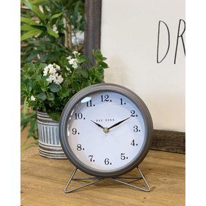 Rae Dunn Round Table Shelf Clock Gray Metal Design Styles Home Decor 8" x 8.75"
